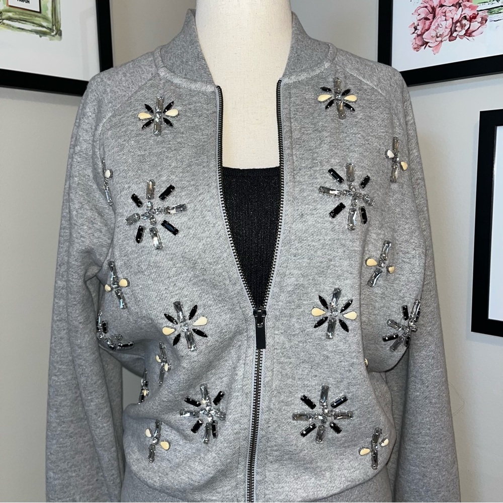 Banana Republic Embellished Zip Up Sweatshirt Jacket | Quiet Luxe Athleisure - Picture 5 of 12